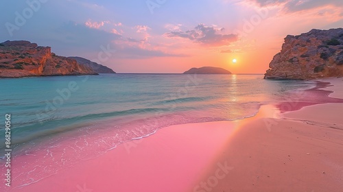 Fototapeta Naklejka Na Ścianę i Meble -  Enchanting Sunset at Elafonisi Beach, Crete - A Magical Experience with Pink Sand and Turquoise Waters