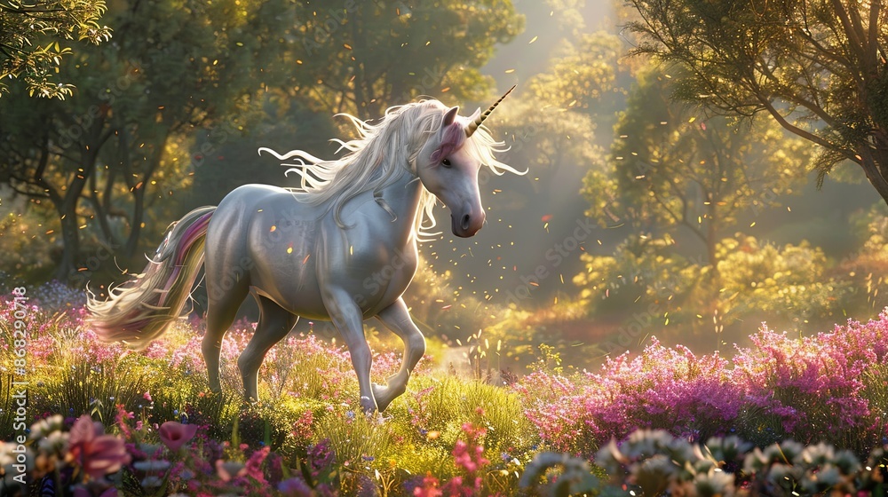 Fairytale pegasus in a flower field Fairytale pegasus in a flower field