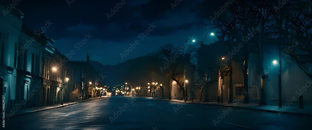 the atmosphere of a quiet street at night with blue darkness light
