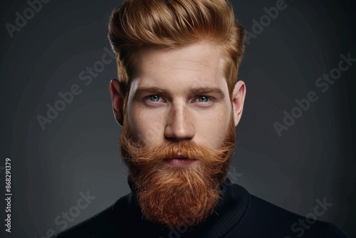 Handsome man with stylish beard and modern haircut photo