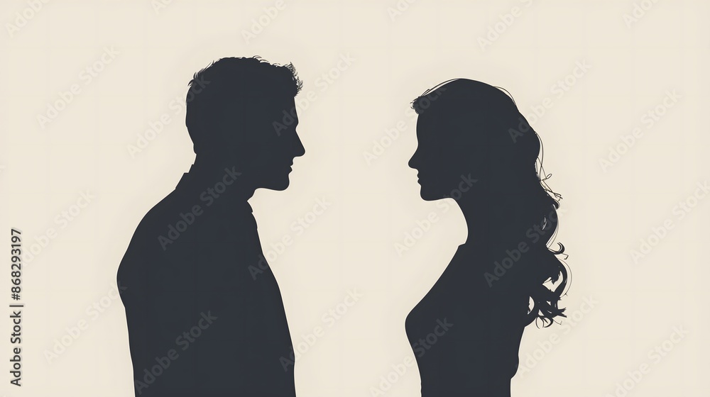 Fototapeta premium Elegant Silhouette of Man and Woman Facing Each Other, Situationship_2