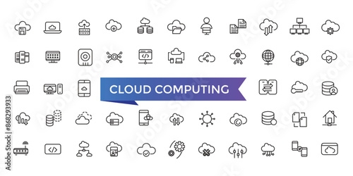 Cloud Computing Line Icons set with editable stroke collection for web and ui. Line icons pack. Vector illustration.