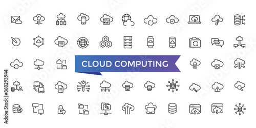Cloud Computing Line Icons set with editable stroke collection for web and ui. Line icons pack. Vector illustration.