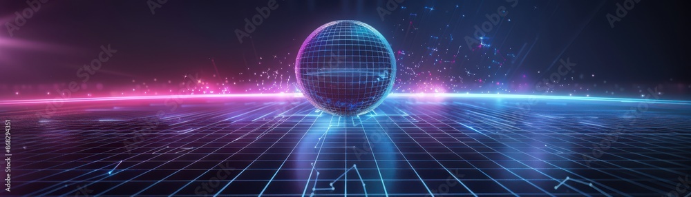 A colorful, glowing sphere is the center of a dark background A colorful, glowing sphere is the center of a dark background