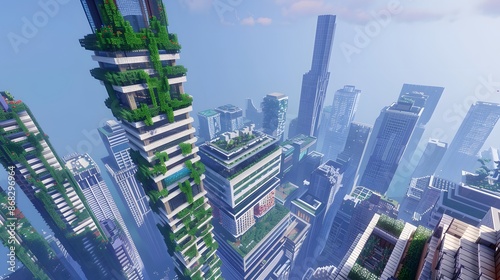 Minecraft Cityscape: Greenery Amidst the Towers