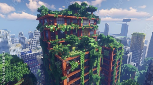 Minecraft Cityscape with Lush Greenery