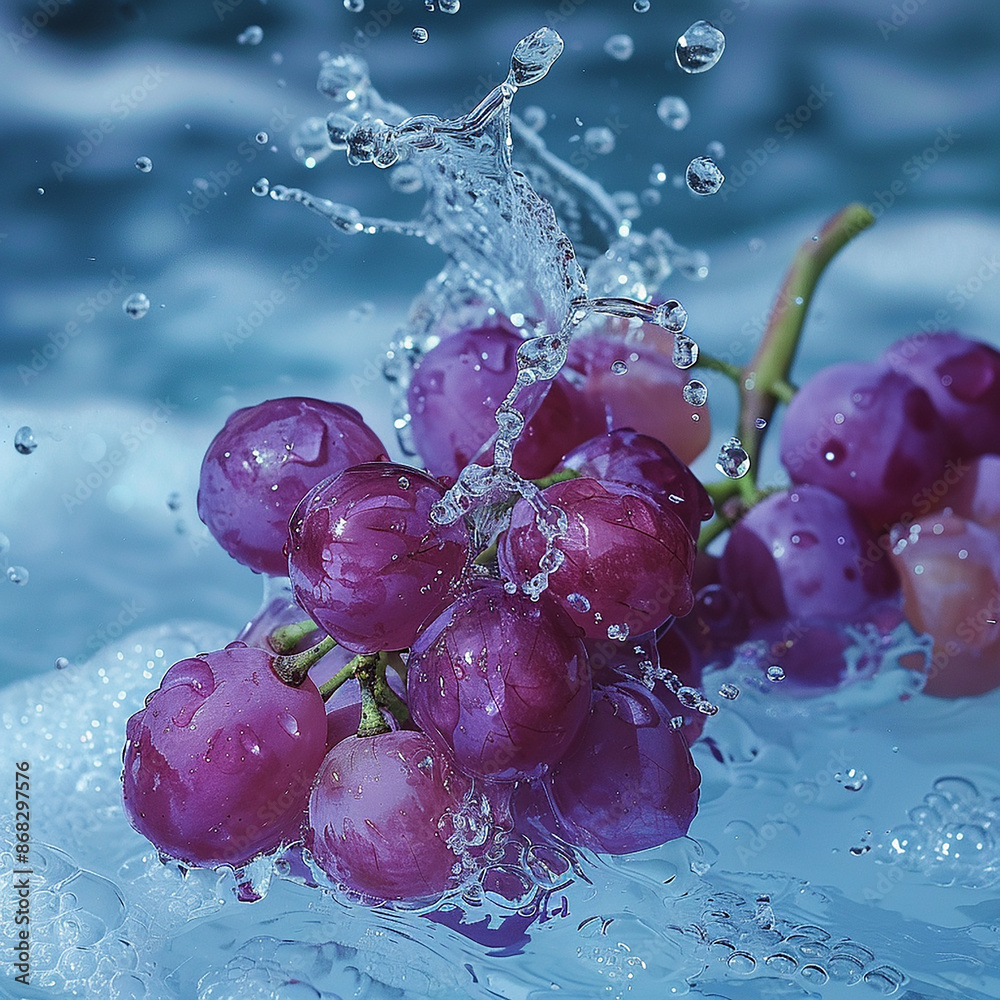 Purple fresh grapes with splash water in bubbles generated.Ai Purple fresh grapes with splash water in bubbles generated.Ai