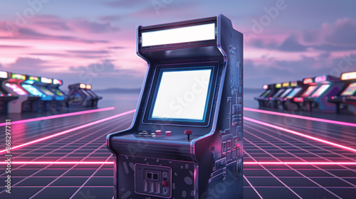 The scene is set in a neon-lit room with a futuristic feel