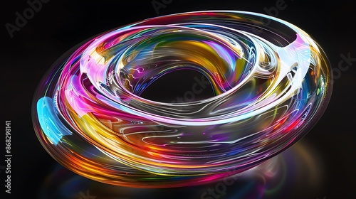 Abstract glass shape, dark background design, 3d render