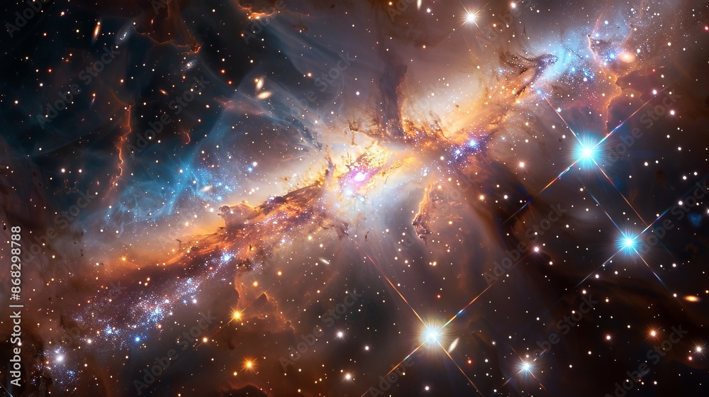 stunning view of a distant galaxy, filled with bright stars and colorful nebulae Generative AI stunning view of a distant galaxy, filled with bright stars and colorful nebulae Generative AI