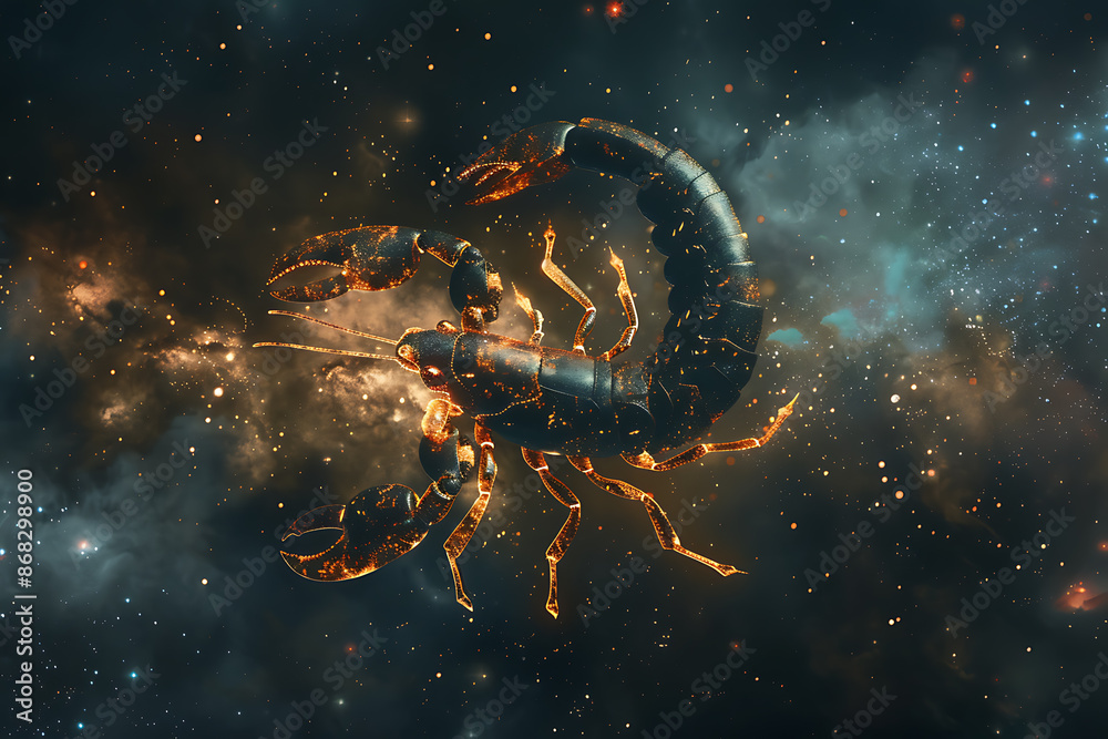 Intricate image of Scorpio zodiac sign, highlighting its mystic symbols and astrological significance in vibrant colors. Intricate image of Scorpio zodiac sign, highlighting its mystic symbols and astrological significance in vibrant colors.