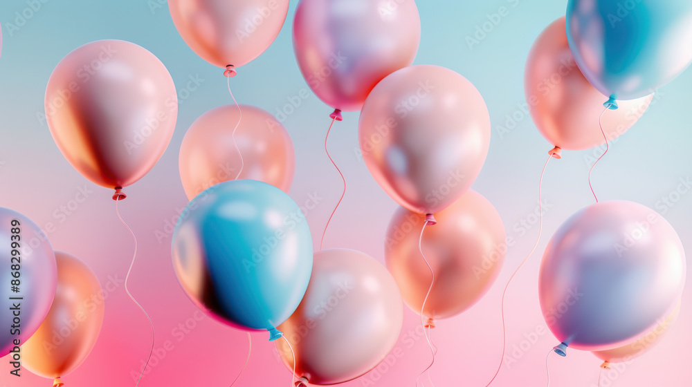 pastel-colored balloons floating, each balloon in soft shades of pink, blue, peach, and white pastel-colored balloons floating, each balloon in soft shades of pink, blue, peach, and white