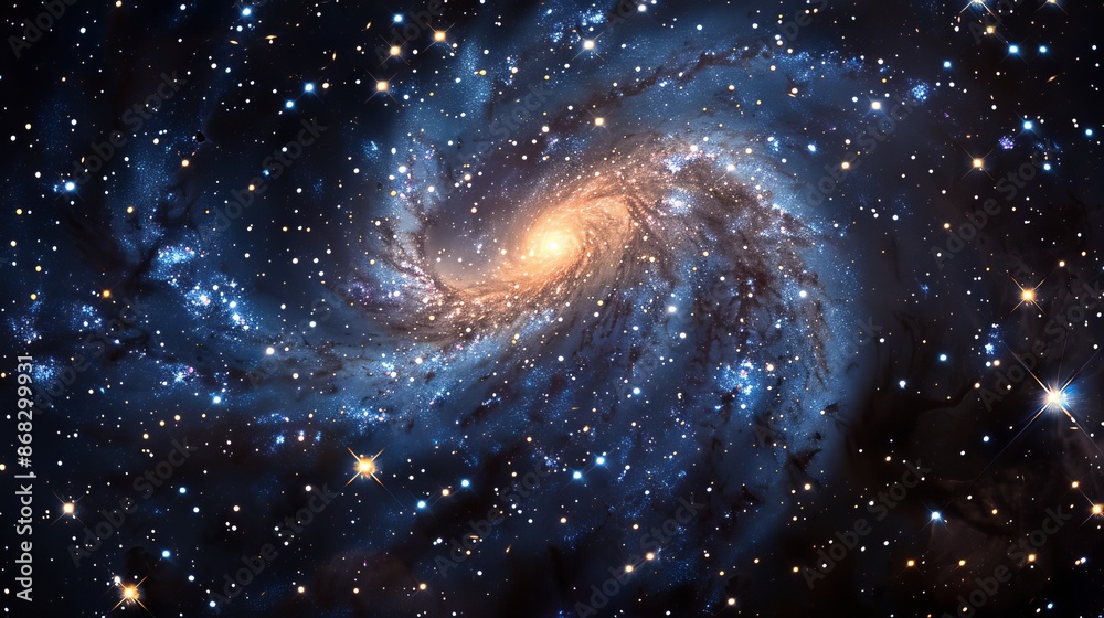 Obraz premium expansive galaxy with swirling arms of stars and interstellar clouds Generative AI