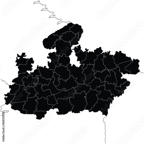 Detailed Black Silhouette vector Illustration of Tripura map District map with neighbour