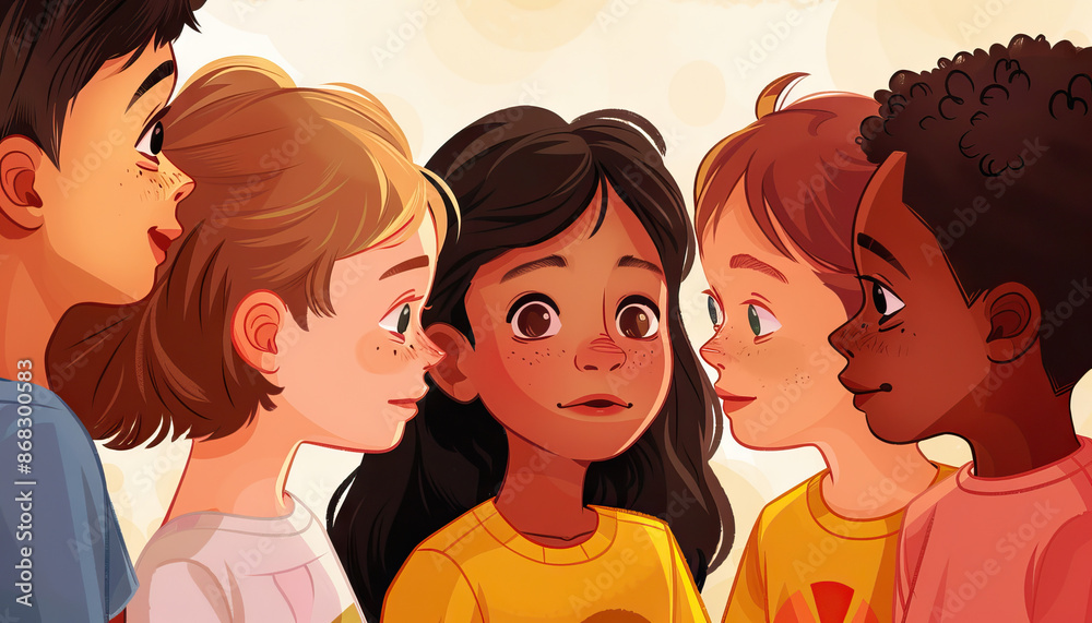 Gen Alpha are the empathetic communicators, expressing themselves with compassion and understanding: Illustrate a group of Gen Alpha children listening and sharing with empathy Gen Alpha are the empathetic communicators, expressing themselves with compassion and understanding: Illustrate a group of Gen Alpha children listening and sharing with empathy