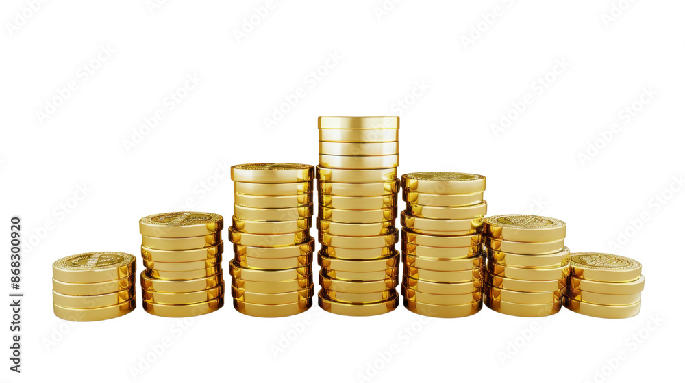 Gold Coins Chart, Bar Chart of Gold Coins Stacked, on transparent background Gold Coins Chart, Bar Chart of Gold Coins Stacked, on transparent background