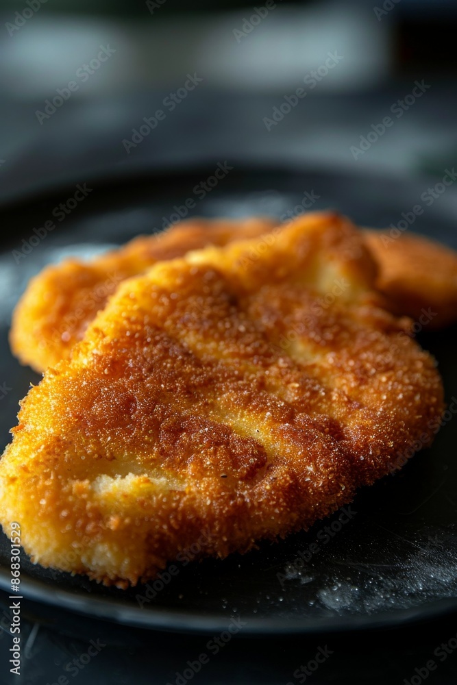 Wiener Schnitzel : A close-up shot of a perfectly breaded and crispy Wiener Schnitzel. Wiener Schnitzel : A close-up shot of a perfectly breaded and crispy Wiener Schnitzel.