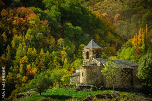 Sant Vicenç de Cabdella church in autumn (Vall Fosca, Catalonia, Spain, Pyrenees)