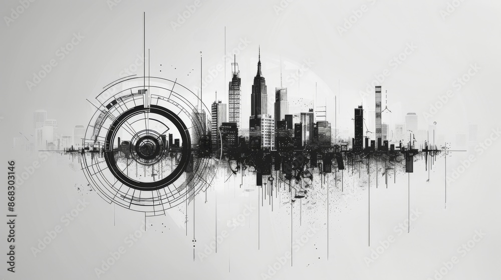 Fototapeta premium Abstract future city. Technology background. Digital illustration. 3D renderingv