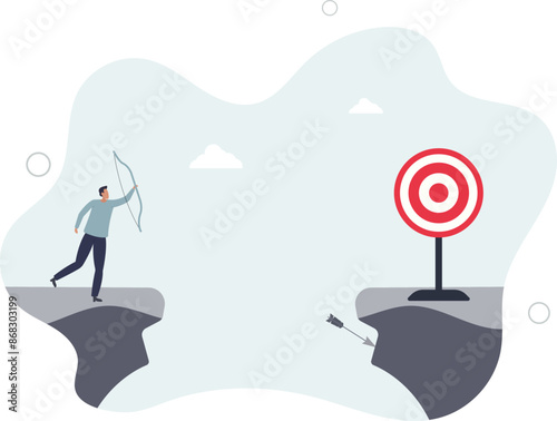Terribly missed target, failure or mistake, fail to achieve goal, big error or wasted effort concept.flat design.illustration with people.