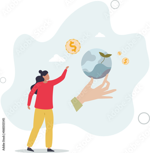 Fair trade with sustainable environment attitude as ethical business .Eco friendly and honest salary for work or resources exploitation.flat design.illustration with people.