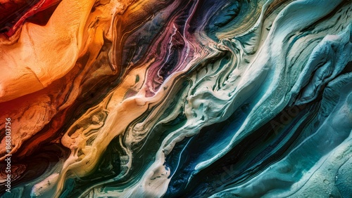 A vibrant abstract textured background of swirling colors and marbled patterns. Swirling waves of orange, blue, green, and purple.