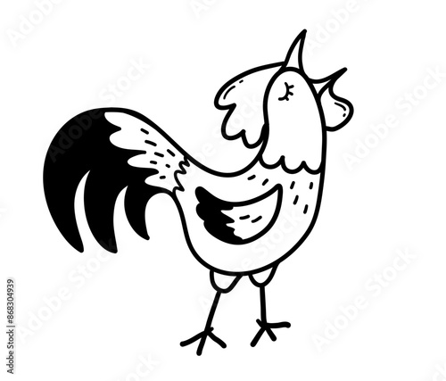 Line art vector illustration of rooster crowing photo