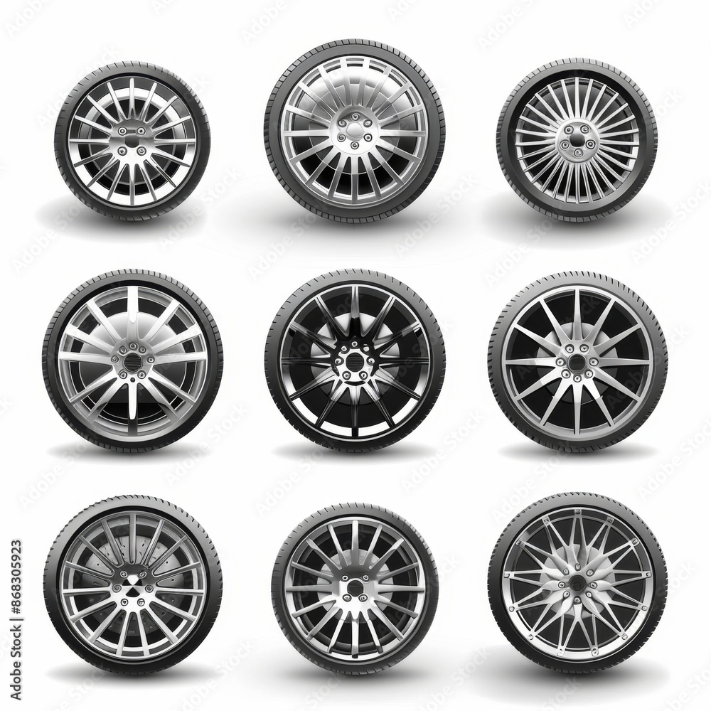 Car wheels icon, tire silhouettes, rim symbol, auto wheels sign, car ...