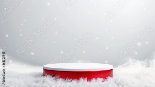 white and red podium for product presentation at christmas