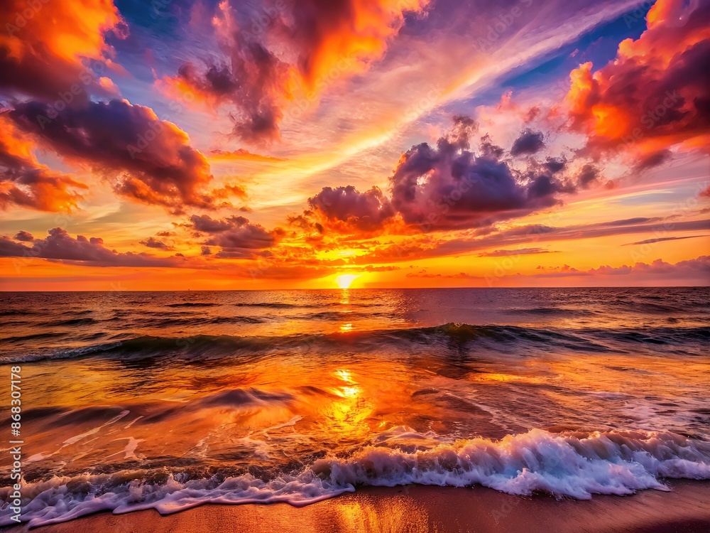 Vibrant orange and pink hues dance across the sky as the sun sinks slowly into the tranquil ocean, casting a warm glow over the waves. Vibrant orange and pink hues dance across the sky as the sun sinks slowly into the tranquil ocean, casting a warm glow over the waves.
