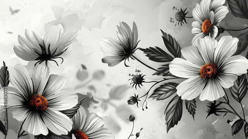 Cartoon Illustration of Daisies in Bloom