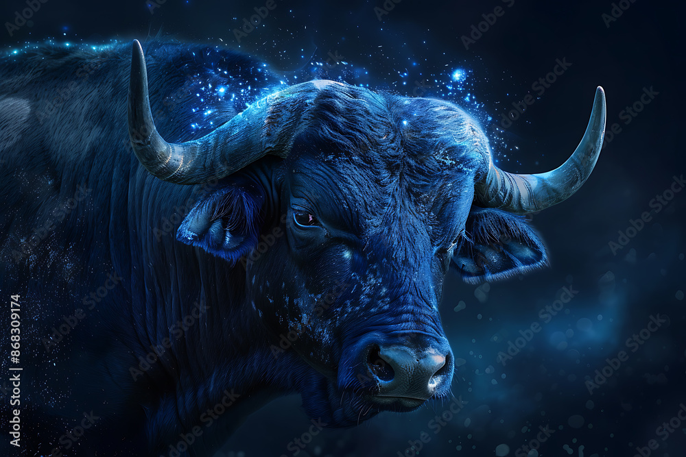 Naklejka premium Stunning image of Taurus zodiac sign, featuring its symbolic bull and earthy elements in rich, vibrant colors.