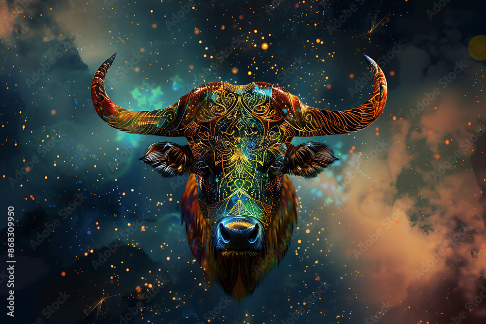 Stunning image of Taurus zodiac sign, featuring its symbolic bull and earthy elements in rich, vibrant colors.