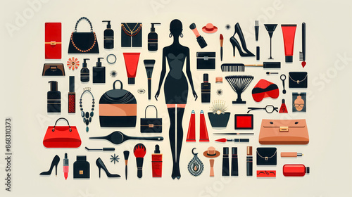 Fashion Accessories and Beauty Products Illustration