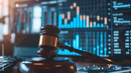 Virtual bankruptcy court with digital gavel and documents