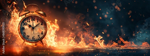 clock fire burning end depicted fiery with copy space