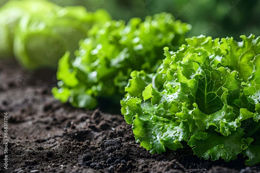 Fresh Green Lettuce Growing in Fertile Soil on a Bright Summer Day for Garden Inspiration and Healthy Eating Fresh Green Lettuce Growing in Fertile Soil on a Bright Summer Day for Garden Inspiration and Healthy Eating