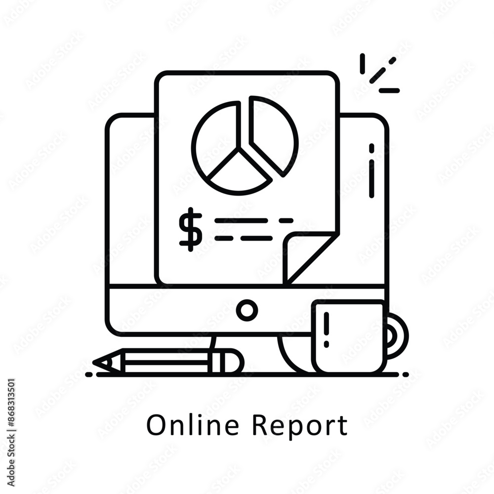 Online Report vector outline icon style illustration. Symbol on White background EPS 10 File Online Report vector outline icon style illustration. Symbol on White background EPS 10 File