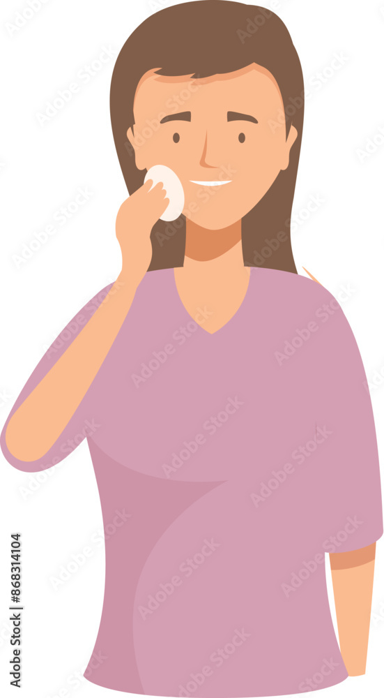 Young woman is removing her makeup using a cotton pad, promoting skincare Young woman is removing her makeup using a cotton pad, promoting skincare