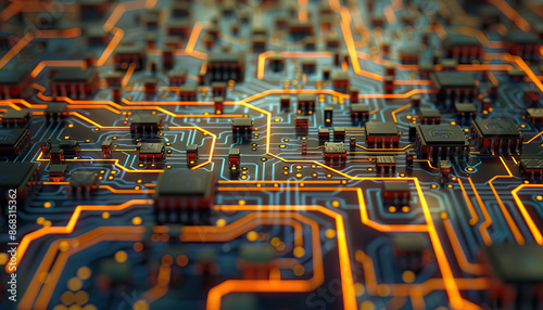 Computer chips are the intricate labyrinths of digital logic, guiding information with precision: Visualize a labyrinthine pattern of circuits on a computer chip, symbolizing the complexity and precis