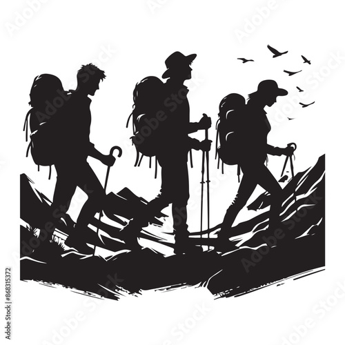 Hiker Silhouette, Mountain Climber Adventure Silhouette