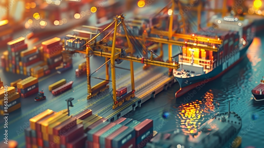 Vibrant container terminal  capturing the intricacies of global trade operations in a modern seaport
