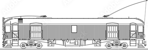 Vector silhouette illustration sketch ethnic vintage classic old electric train car tram design detail drawing 