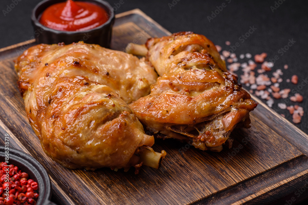 Delicious grilled chicken leg or quarter with salt and spices Delicious grilled chicken leg or quarter with salt and spices