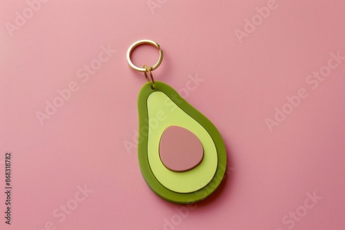 Minimalist avocado keychain on pink background photo