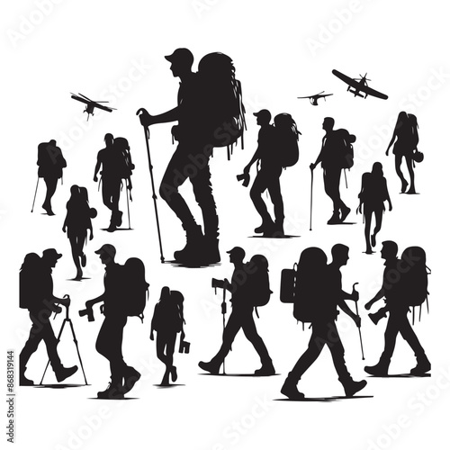 Hiker Silhouette, Mountain Climber Adventure Silhouette