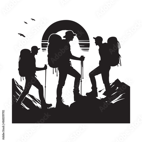 Hiker Silhouette, Mountain Climber Adventure Silhouette