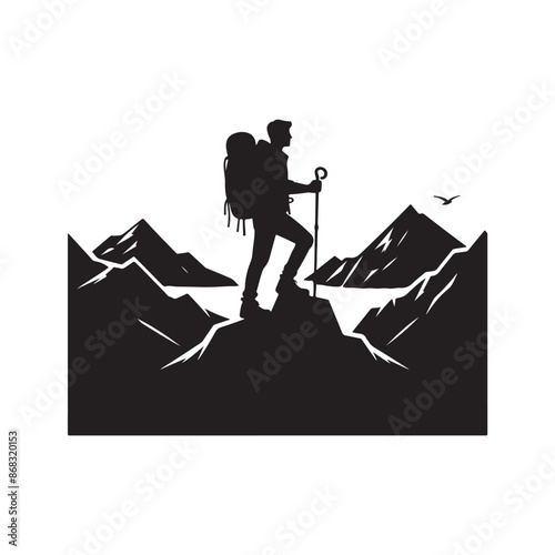 Hiker Silhouette, Mountain Climber Adventure Silhouette