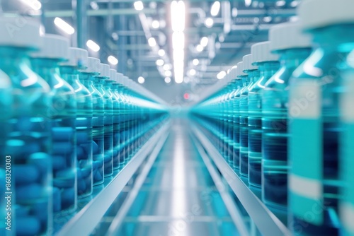 Rows of vials in a modern laboratory setting, symbolizing precision, advanced technology, and pharmaceutical research and development.