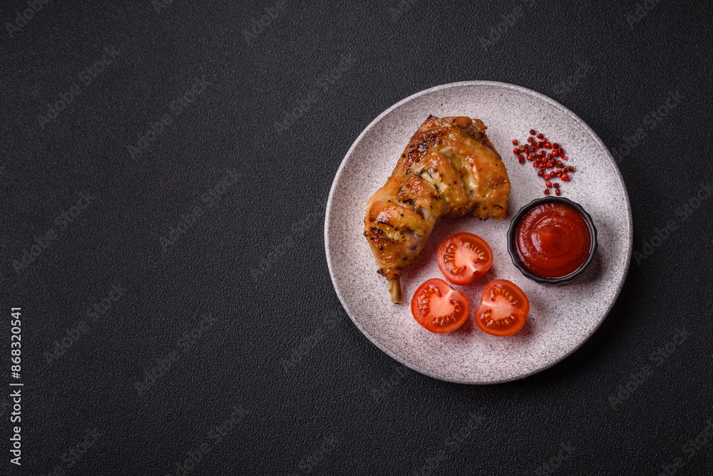 Delicious grilled chicken leg or quarter with salt and spices Delicious grilled chicken leg or quarter with salt and spices